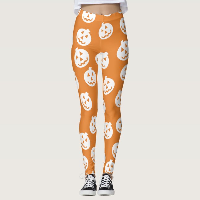 Jack O'Lantern Confetti-Leggings weiß/Orange Leggings (Vorderseite)