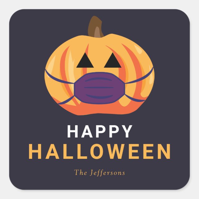 Jack o'lantern Face Mask Happy Halloween Niedlich Quadratischer Aufkleber (Vorderseite)