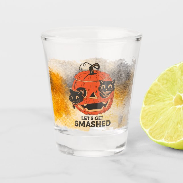 Jack O'Lantern mit schwarzen Katzen - Lasst uns zu Schnapsglas (Vorderseite)