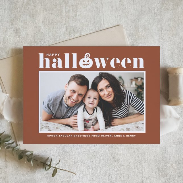 Jack-o''lantern Terracotta Foto Happy Halloween Karte (Von Creator hochgeladen)