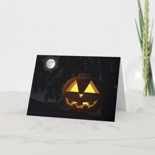 Jack O'Lantern und MondHalloween-Grußkarte Karte (Vorderseite)