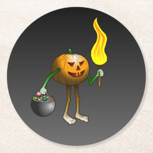 Jack O'lantern unterwegs um Süßigkeiten zu sammeln Runder Pappuntersetzer