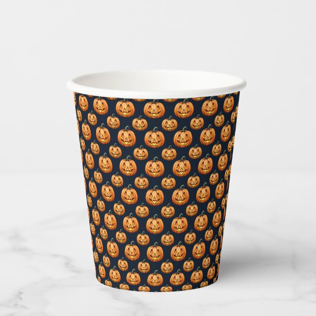 Jack o'Lanterns am Schwarzen Halloween Pappbecher (Vorderseite)