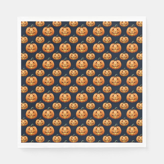 Jack o'Lanterns am Schwarzen Halloween Serviette (Vorderseite)