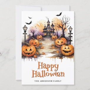 Jack O'Lanterns Bats Ghosts Bonne Carte Halloween