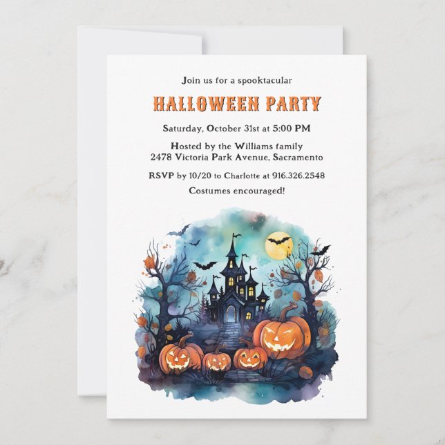 Jack O'Lanterns Spuk Mansion Halloween-Party Einladung (Vorderseite)