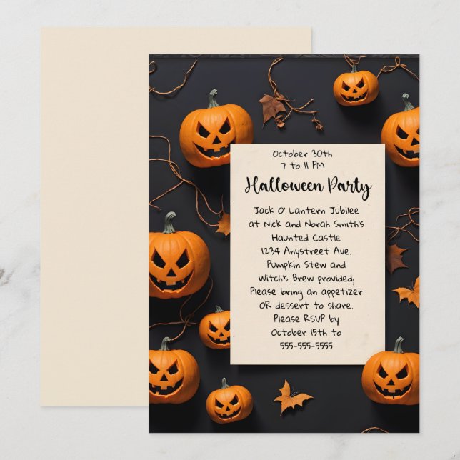 Jack O'Lanterns und Twigs-Halloween-Party Einladung (Vorne/Hinten)