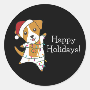 Jack Russel Weihnachtshund Wintertiere Hunde Runder Aufkleber