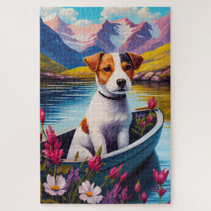Jack Russell auf einem Paddel: Ein landschaftliche