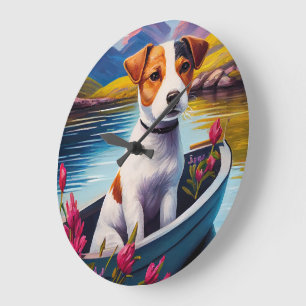 Jack Russell auf einem Paddel: Ein landschaftliche Große Wanduhr