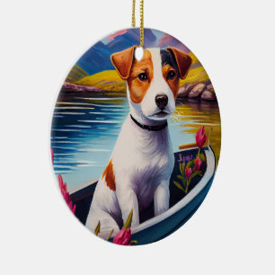 Jack Russell auf einem Paddel: Ein landschaftliche Keramik Ornament