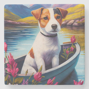 Jack Russell auf einem Paddel: Ein landschaftliche Steinuntersetzer