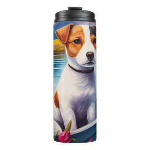 Jack Russell auf einem Paddel: Ein landschaftliche Thermosbecher