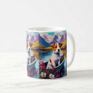 Jack Russell auf einem Paddle: Ein Landschaftliche Kaffeetasse