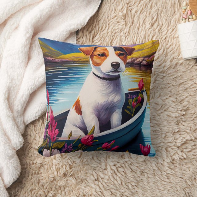 Jack Russell auf einem Paddle: Ein Landschaftliche Kissen (Decke)