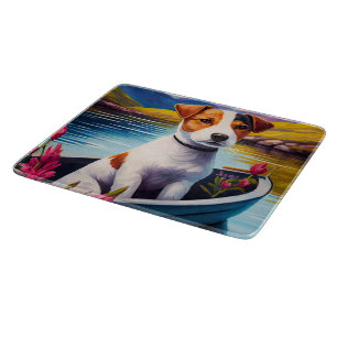 Jack Russell auf einem Paddle: Ein Landschaftliche Schneidebrett