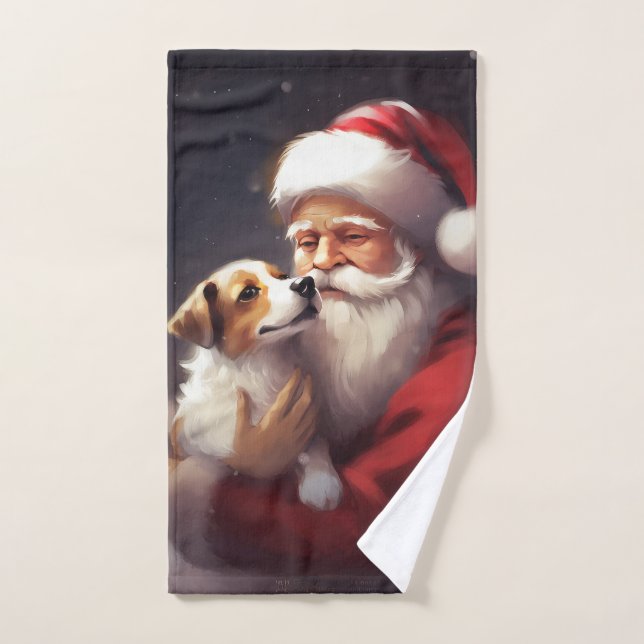 Jack Russell Avec Noël Festif Du Père Noël (Serviette à main)