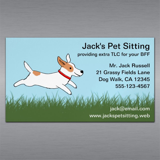 Jack Russell Cartoon Hund läuft auf Gras Magnetische Visitenkarte (Von Creator hochgeladen)