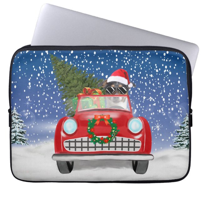 Jack Russell Dog Autofahren Auto im Schnee Weihnac Laptopschutzhülle (Vorderseite)