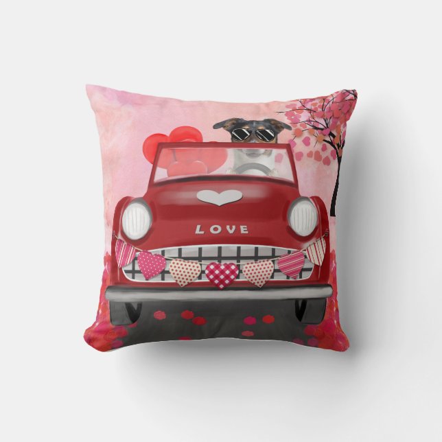 Jack Russell Dog Car mit Herz Valentin Kissen (Vorderseite)