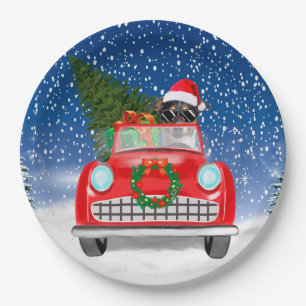 Jack Russell Dog Driving Car In Snow Christmas  Pappteller