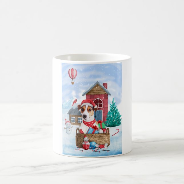 Jack Russell Dog Im Schnee Weihnachtshund Haus Kaffeetasse (Mittel)