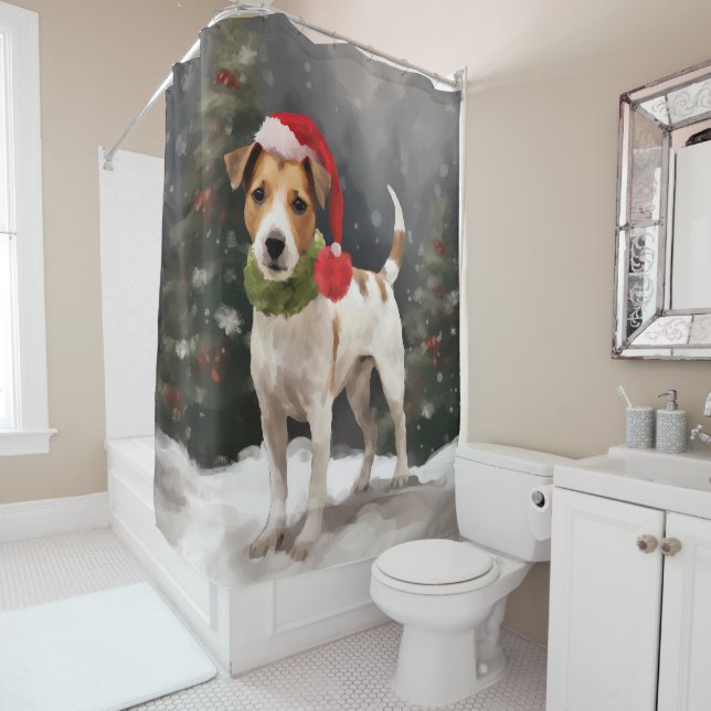 Jack Russell Dog in Schnee Weihnachten Duschvorhang (Beispiel)