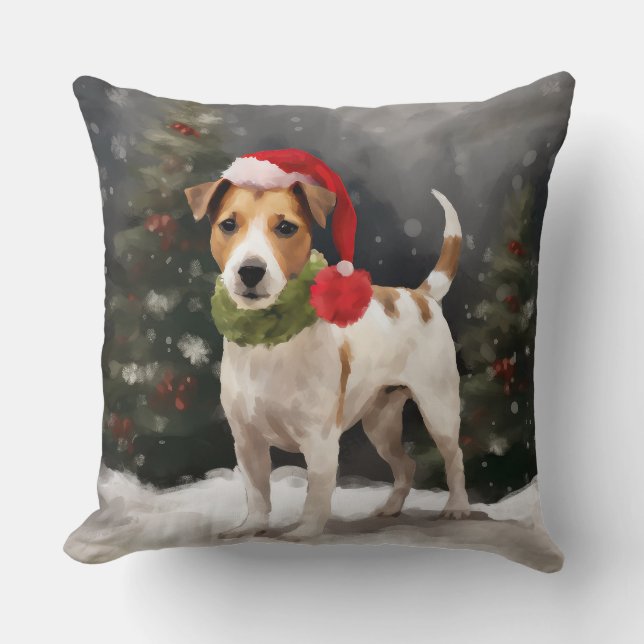 Jack Russell Dog in Schnee Weihnachten Kissen (Vorderseite)