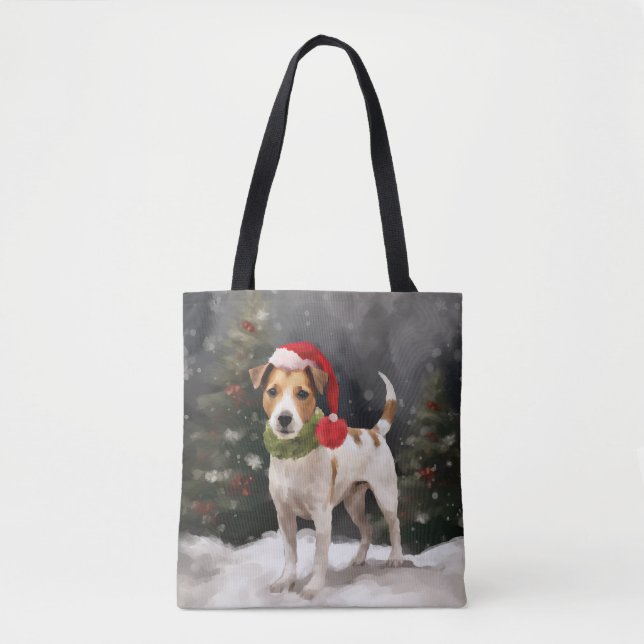 Jack Russell Dog in Schnee Weihnachten Tasche (Vorderseite)