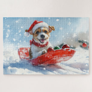 Jack Russell Dog in Sledge Let it Schnee Weihnacht