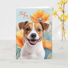 Jack Russell Dog Orange Poppy Flowers Get Well Karte