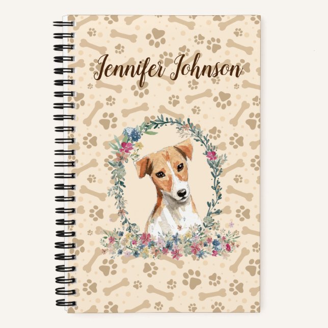 Jack Russell Dog Paw Print & Floral Niedlich Notizbuch (Vorderseite)