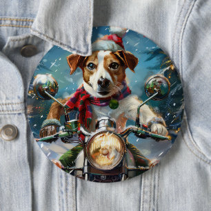 Jack Russell Dog Riding Motorrad Weihnachten Button