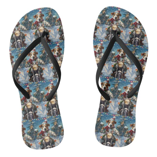 Jack Russell Dog Riding Motorrad Weihnachten Flip Flops (Fußbett)