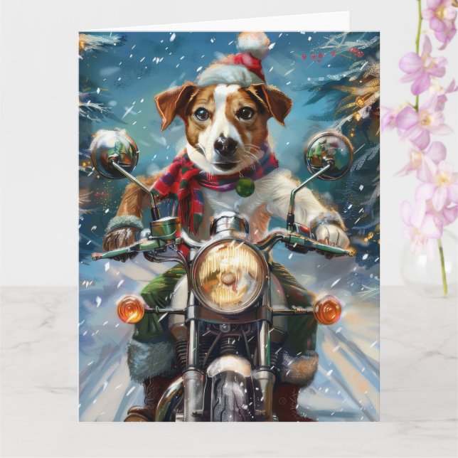 Jack Russell Dog Riding Motorrad Weihnachten Karte (Orchidee)