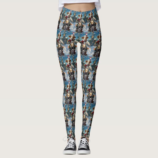 Jack Russell Dog Riding Motorrad Weihnachten Leggings (Vorderseite)