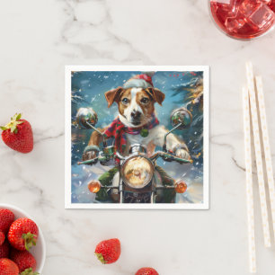 Jack Russell Dog Riding Motorrad Weihnachten Serviette