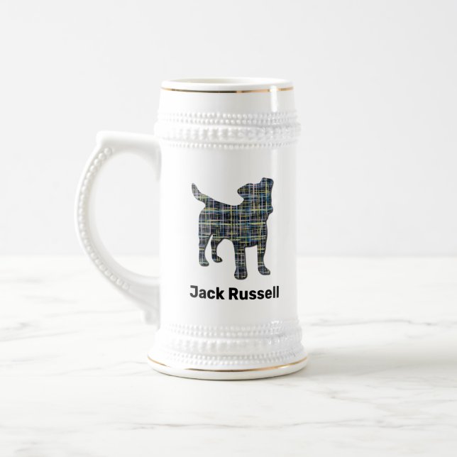 Jack Russell Dog Silhouette Gelb & Schwarz Grid Bierglas (Links)