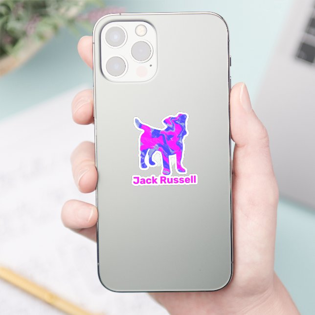Jack Russell Dog Silhouette Hot Pink & Blue Aufkleber (Telefon)