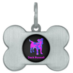 Jack Russell Dog Silhouette Hot Pink & Blue Pet Ta Tiermarke