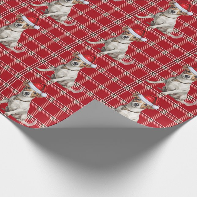 Jack Russell Dog und Urlaub Karierte Weihnachten Geschenkpapier (Ecke)