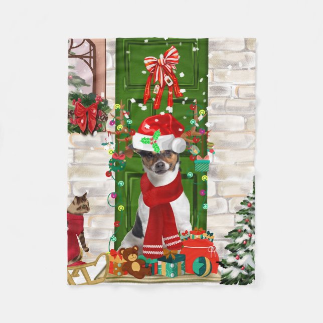 Jack Russell Dog Weihnachten Fleecedecke (Vorderseite)