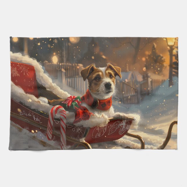 Jack Russell Dog Weihnachtsfest Geschirrtuch (Horizontal)