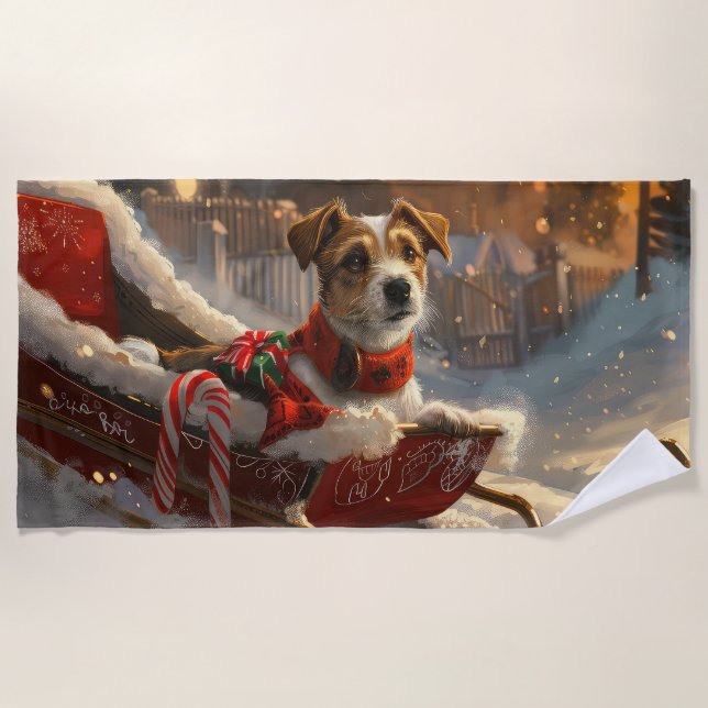 Jack Russell Dog Weihnachtsfest Strandtuch (Vorderseite)