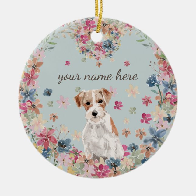 Jack Russell Dog Welpe Blume Keramik Ornament (Vorne)