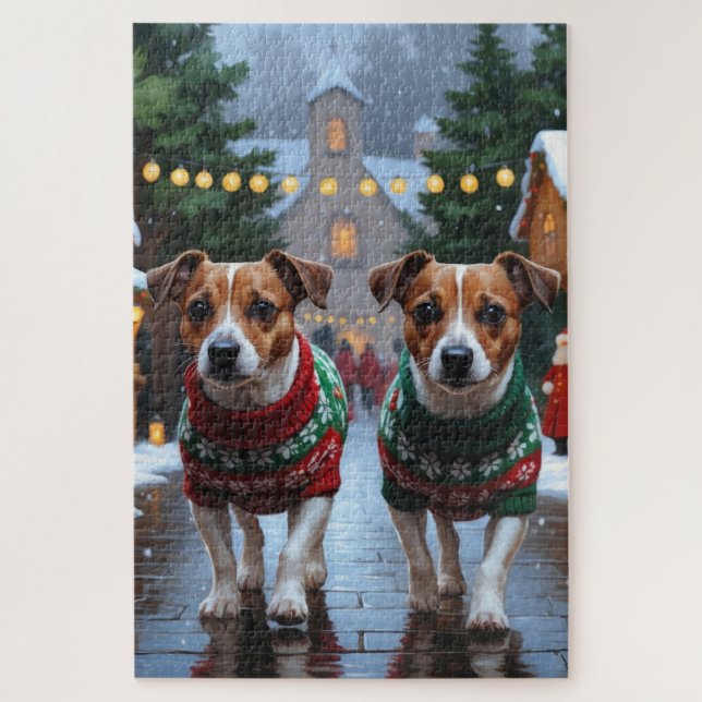 Jack Russell Dogs Christmas Snow Holiday (Vertikal)