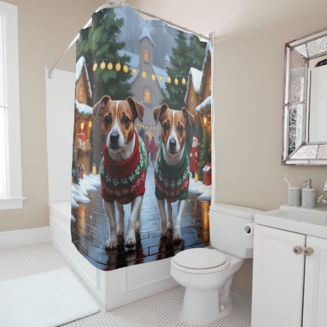 Jack Russell Dogs Christmas Snow Holiday Duschvorhang (Beispiel)