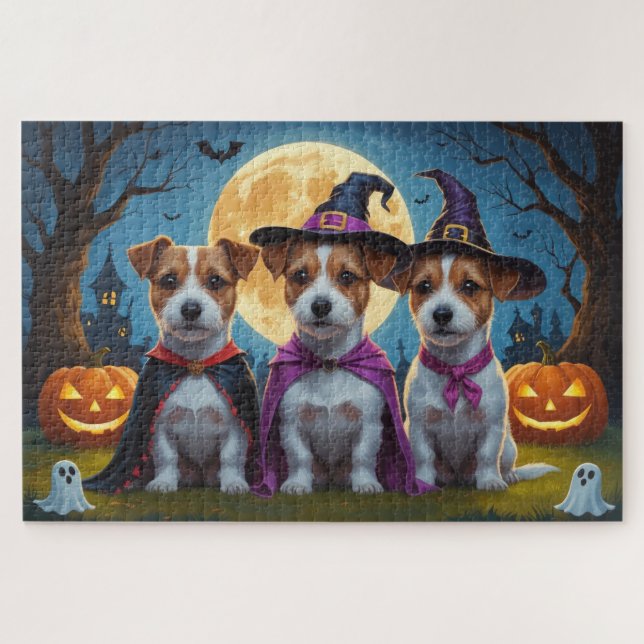 Jack Russell Dogs Pumpkin Halloween Funny (Horizontal)