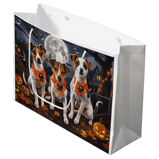 Jack Russell Halloween Spooky Große Geschenktüte (Vorderseite Schrägansicht)