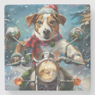 Jack Russell Hund fährt Motorrad Weihnachten Steinuntersetzer